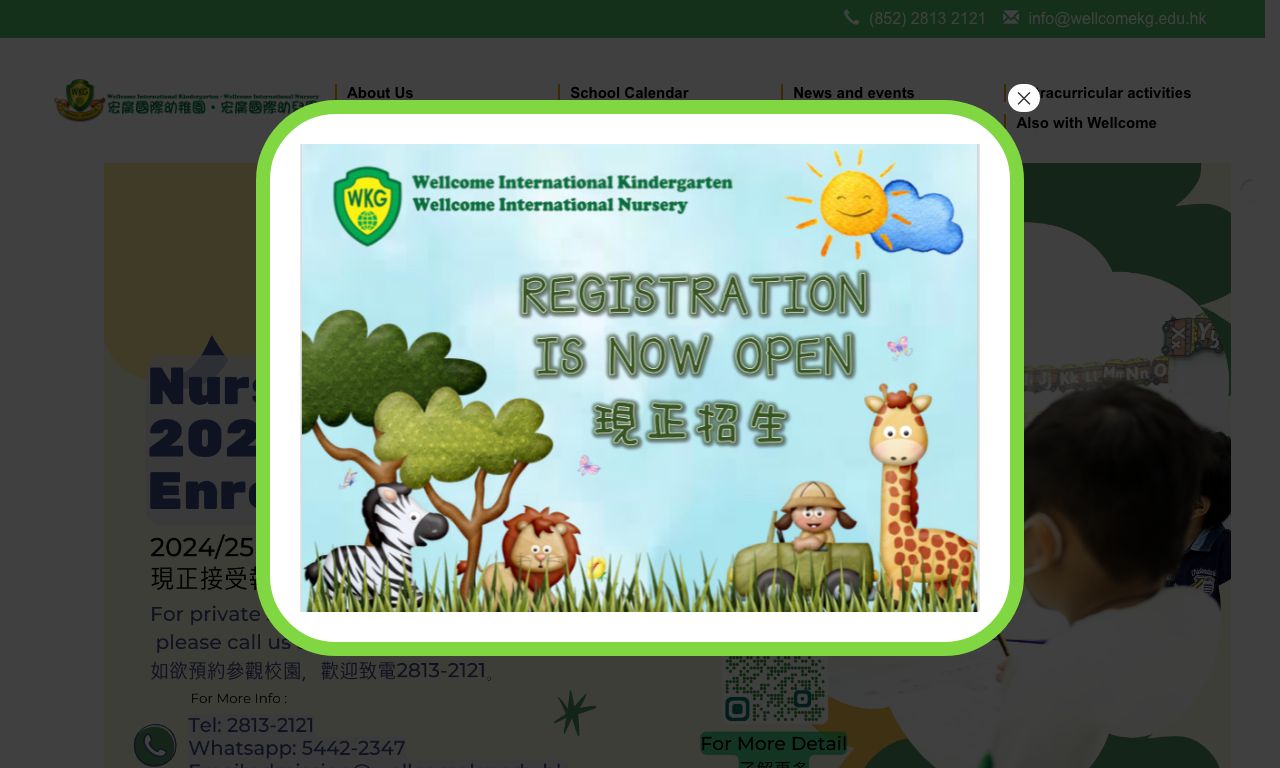 Screenshot of the Home Page of WELLCOME INTERNATIONAL KINDERGARTEN