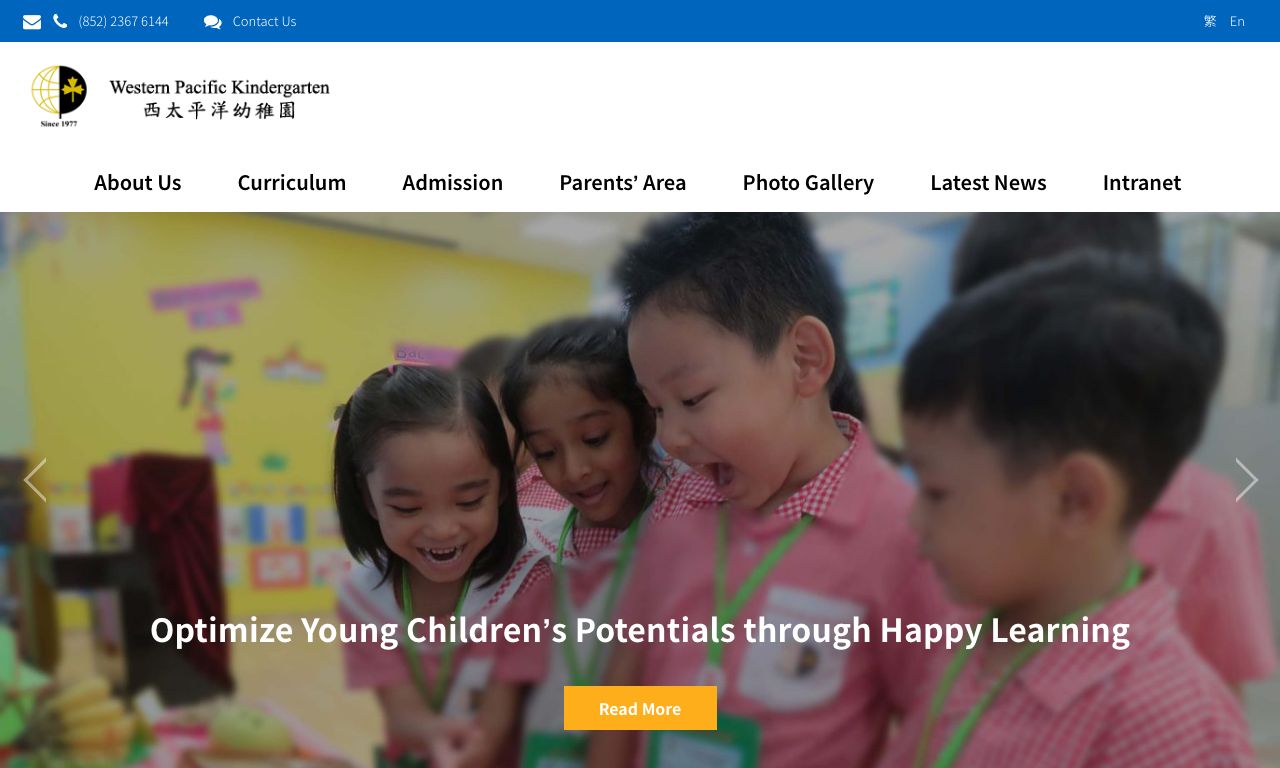 Screenshot of the Home Page of WESTERN PACIFIC KINDERGARTEN