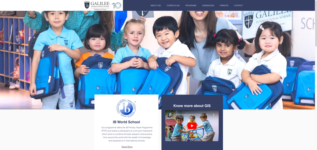 Screenshot of the Home Page of GALILEE INTERNATIONAL KINDERGARTEN