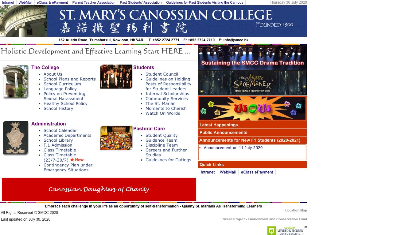 Screenshot of the Home Page of St. Mary&#39;s Canossian College