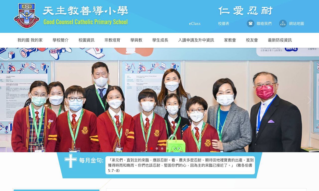 Screenshot of the Home Page of Good Counsel Catholic Primary School  Screenshot of the Home Page of Good Counsel Catholic Primary School