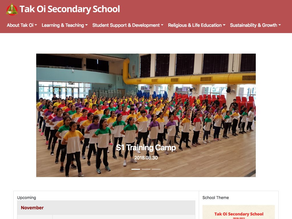 Screenshot of the Home Page of Tak Oi Secondary School