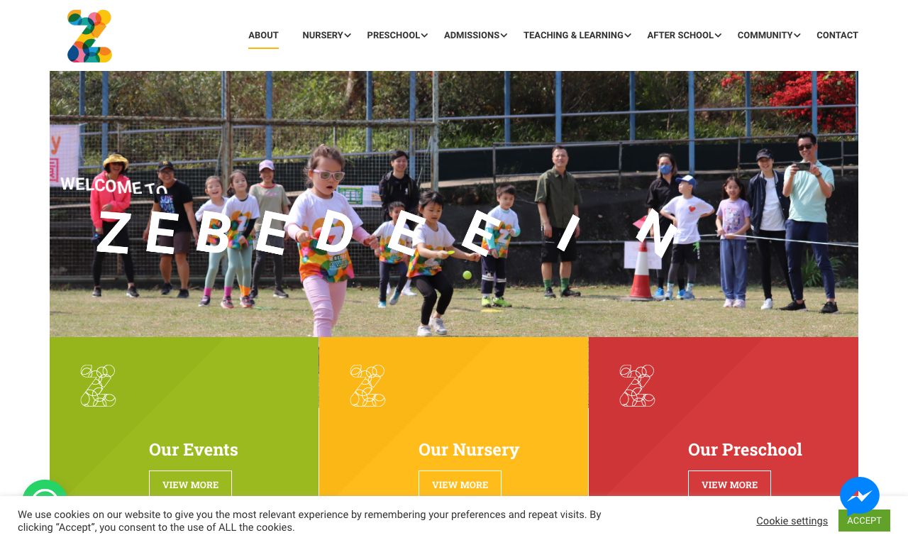 Screenshot of the Home Page of ZEBEDEE INTERNATIONAL PRESCHOOL