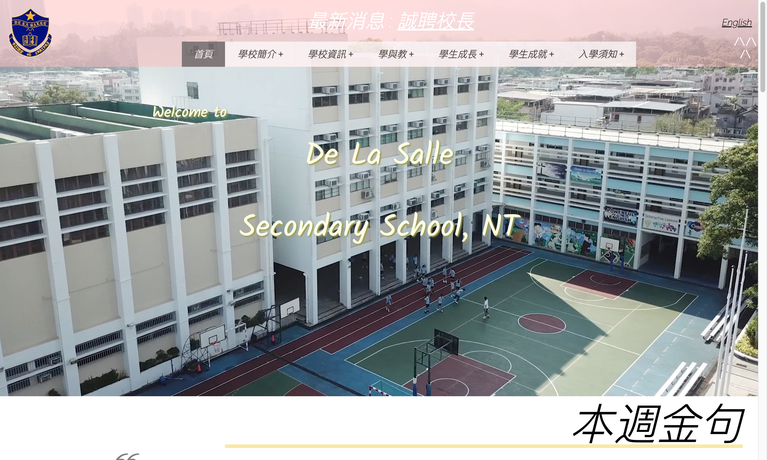 Screenshot of the Home Page of De La Salle Secondary School, N.T.