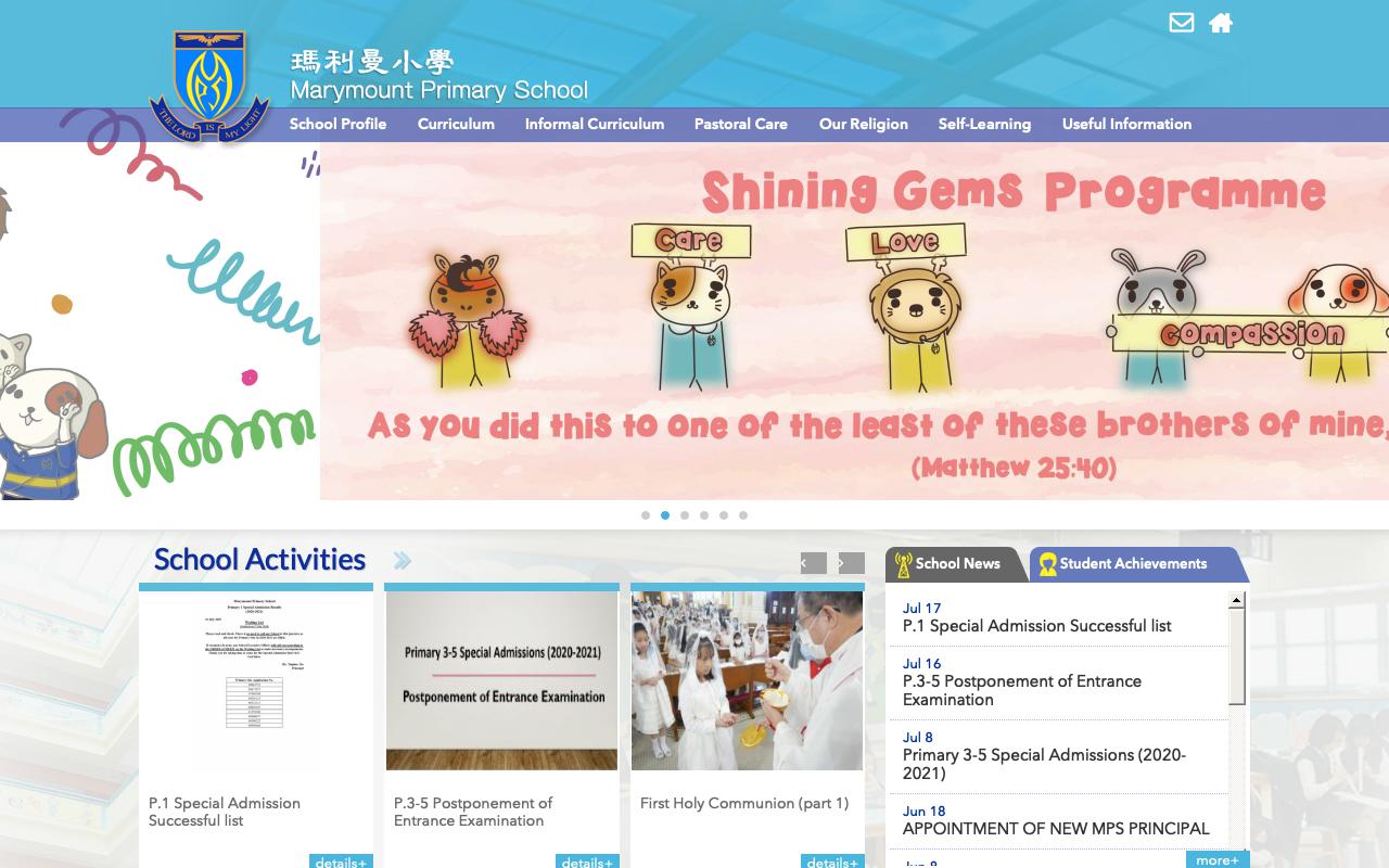 Screenshot of the Home Page of Marymount Primary School