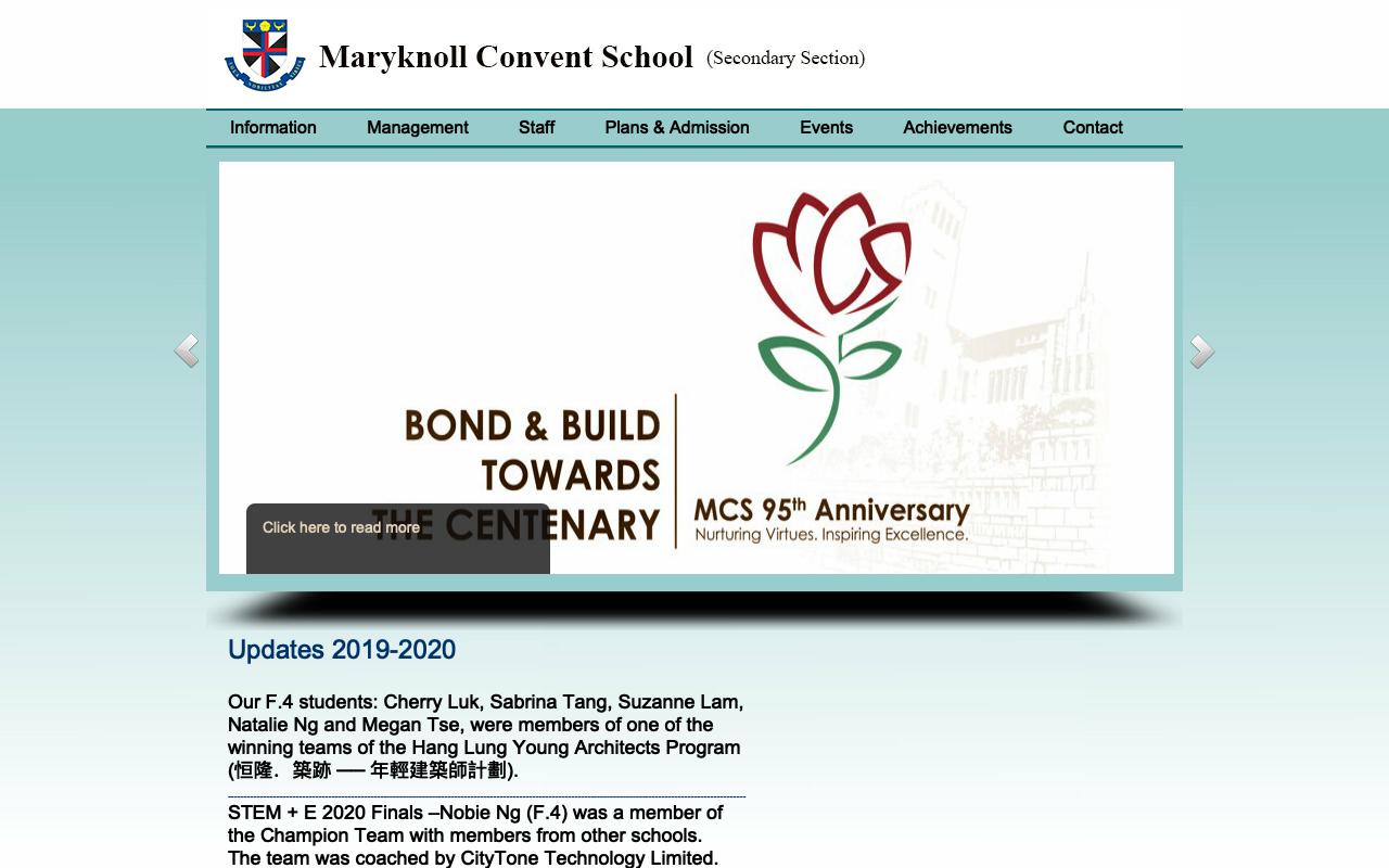 Screenshot of the Home Page of Maryknoll Convent School (Secondary Section)