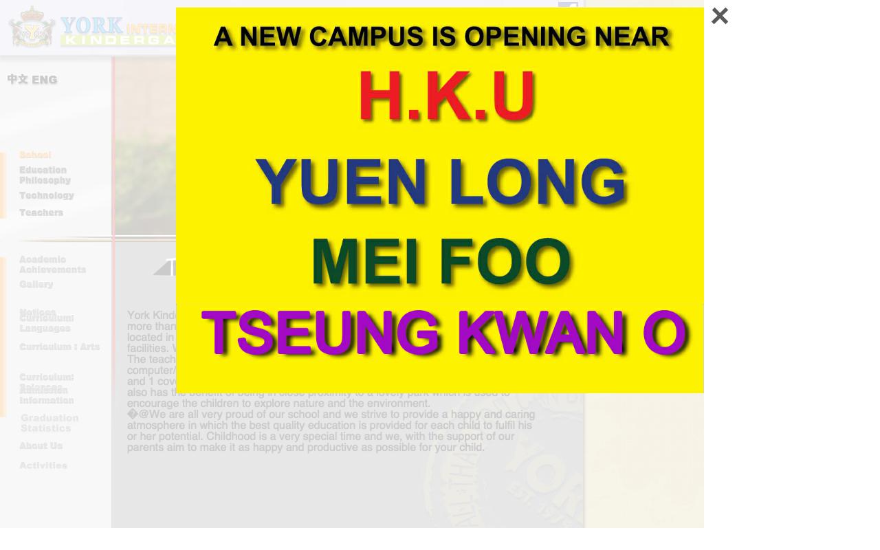 Screenshot of the Home Page of YORK ENGLISH PRIMARY SCHOOL & KINDERGARTEN (KOWLOON TONG)
