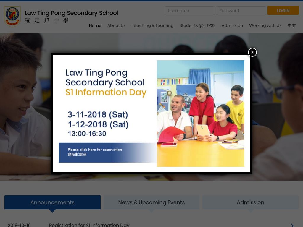 Screenshot of the Home Page of Law Ting Pong Secondary School