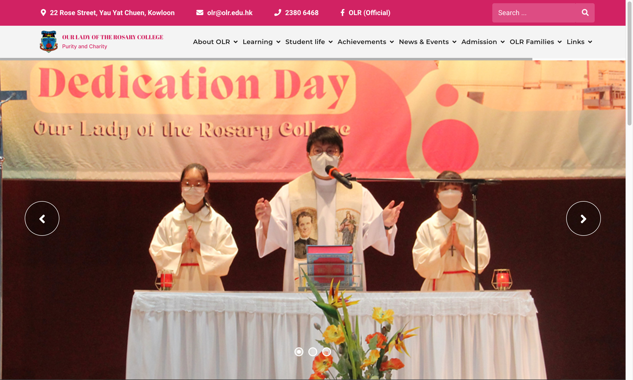 Screenshot of the Home Page of Our Lady of The Rosary College