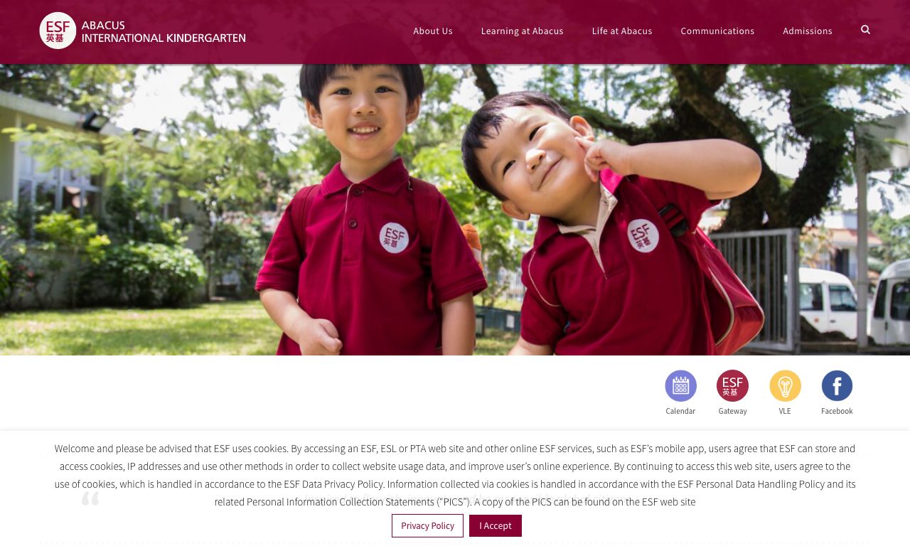 Screenshot of the Home Page of ESF ABACUS INTERNATIONAL KINDERGARTEN